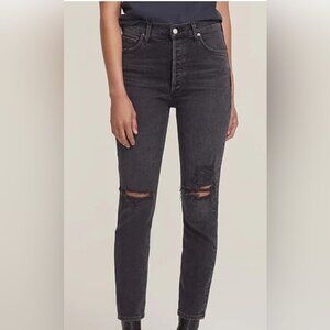 AGOLDE Nico High-Rise Slim Jeans | Soft Black Faded Denim, NWT 24